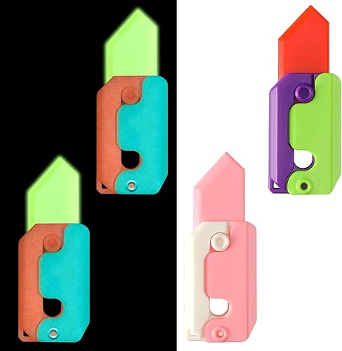 JULBEAR 4 piezas de juguetes para ansiedad con impresión 3D, cuchillo fluorescente de nabo zanahoria, juguete sensorial para adultos, juguete para
