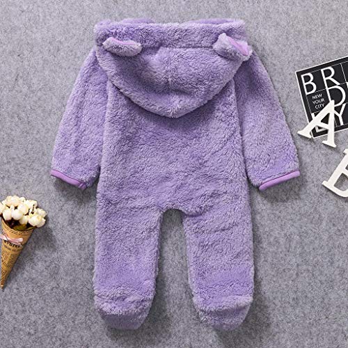 Goldweather Newborn Baby Boys Girls Fleece Romper - Hooded One-Piece Footed Jumpsuit Jacket Winter Snowsuit Coverall Onesie(0-6 Months,Purple) #TOP3