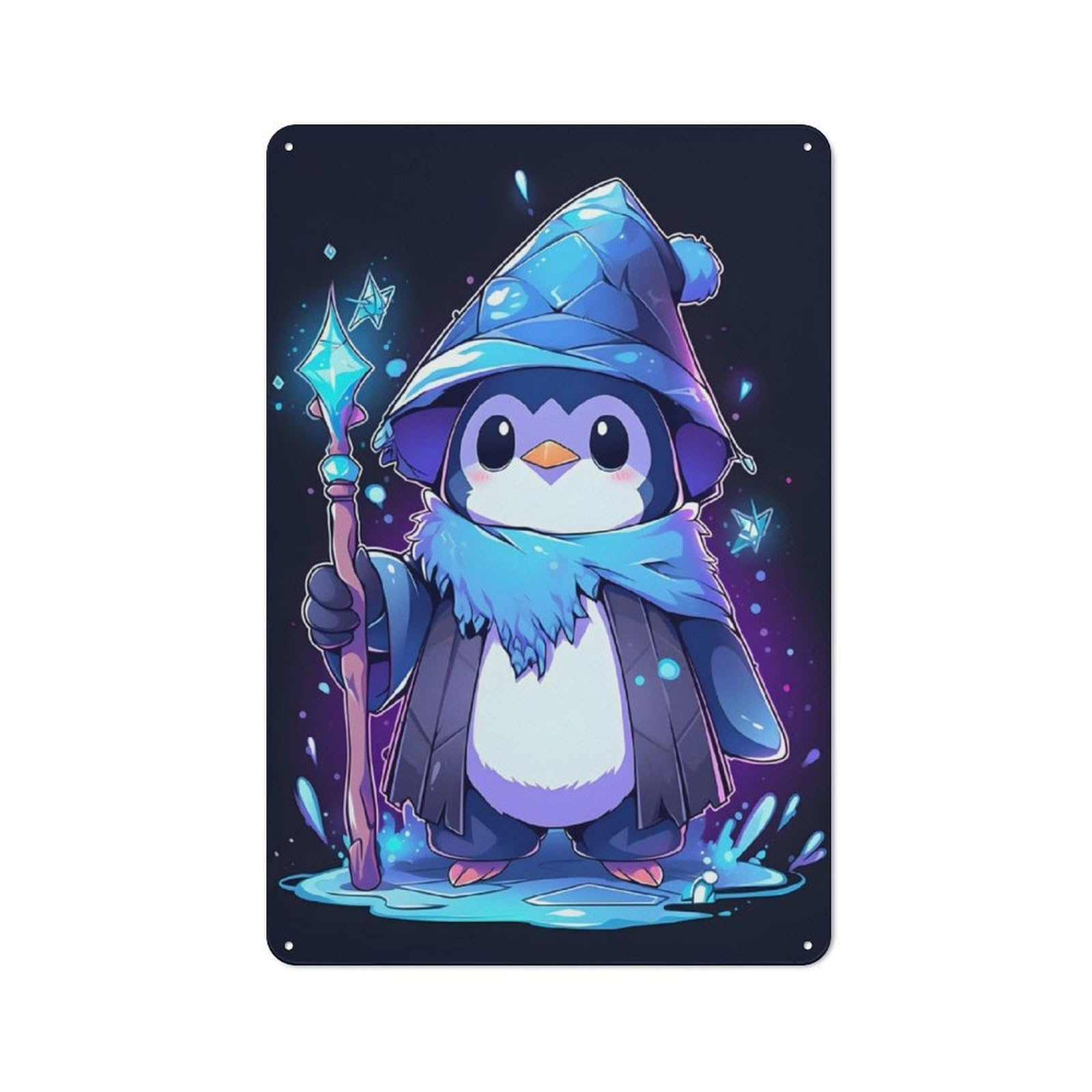 Metal Wall Sign 30x20cm Featuring Penguin Wizard Magic for Café Or Home Bar, for Metal Sign Collectors, for Garage And Workshop Walls