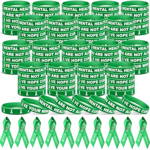 Bracelets de sensibilisation santé mentale et broches ruban vert x200