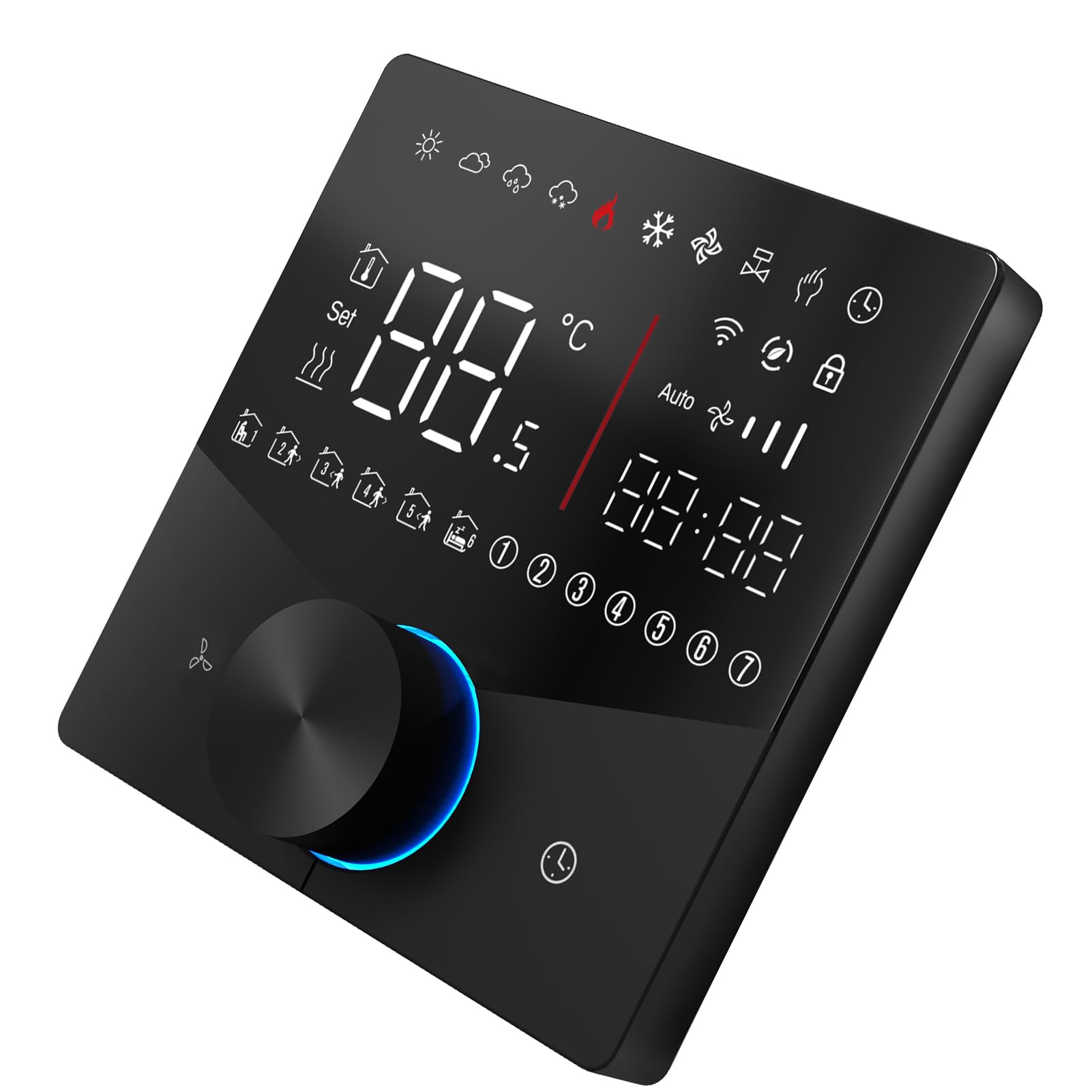 Cryfokt 2-rurowy Regulator Temperatury Klimatyzatora z Energooszczędnym Sterowaniem dla Inteligentnych Domów Wi-Fi Termostat Cyfrowy Wyświetlacz Dotykowy do Nowoczesnego Wystroju Domu (BLACK)