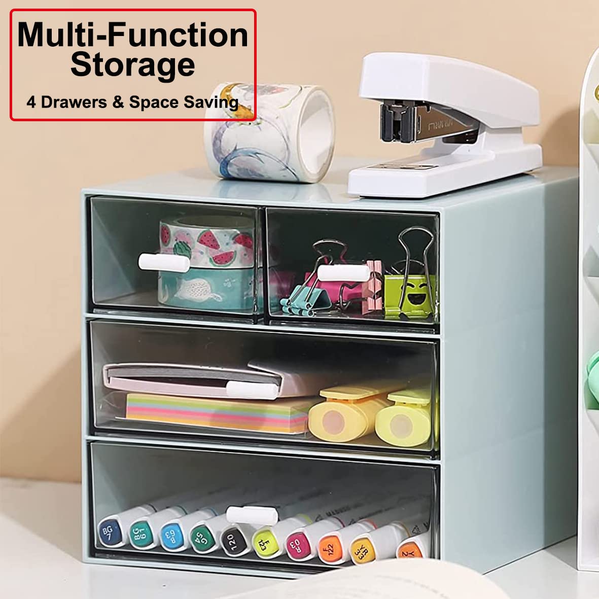 Umtiti 2 PCS Desk Storage, Makeup Storage Box With 4 Drawers, Plastic Office Stationery Supplies Organizers - Image 4