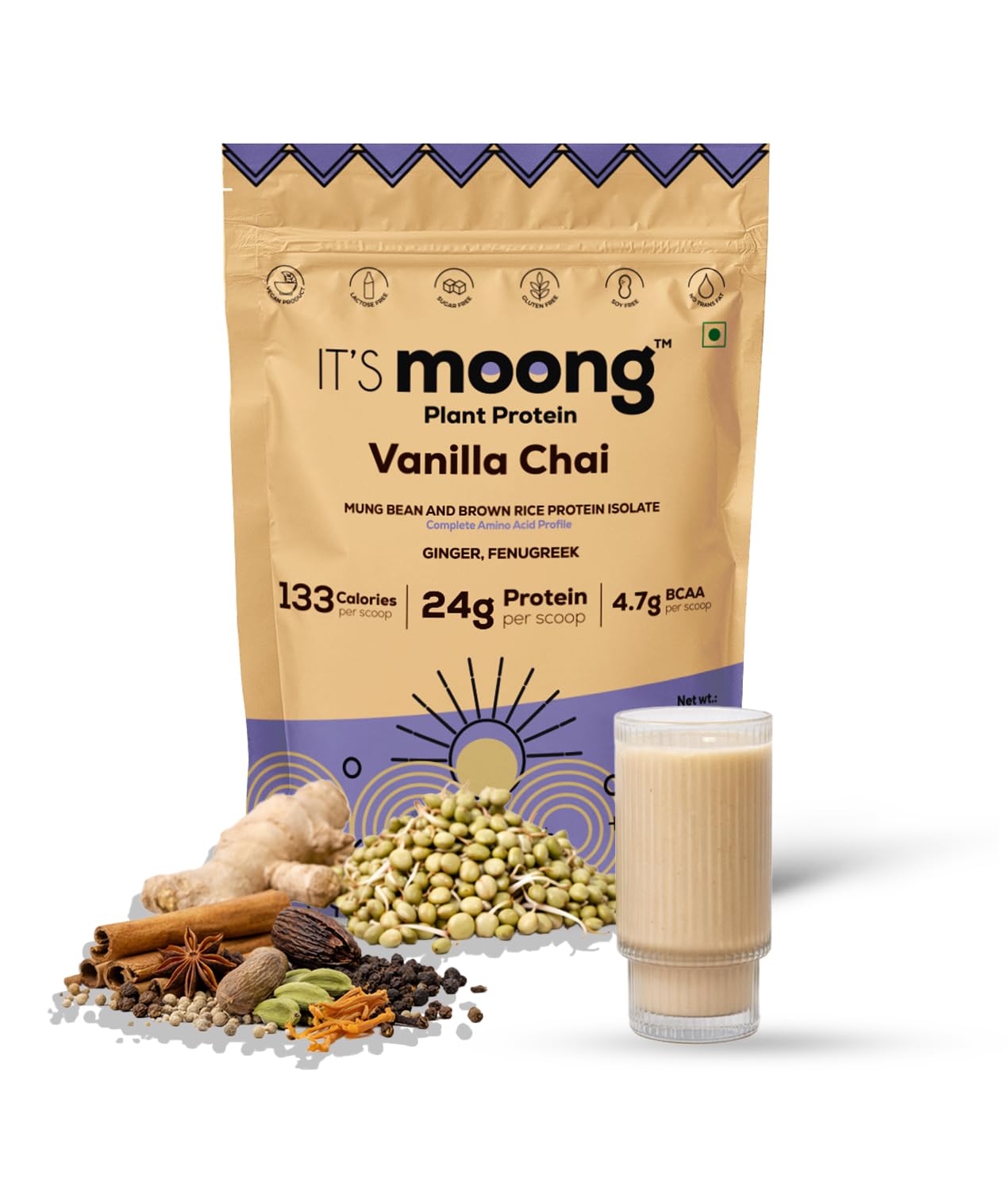 It's Moong Plant Protein for Men and Women | 500 g | Vanilla Chai Bean & Brown Rice Blend | Vegan, Sugar‑Free | Ginger & Fenugreek | Easy to Digest Sprouted Plant Protein (Pack of 1)-image-30