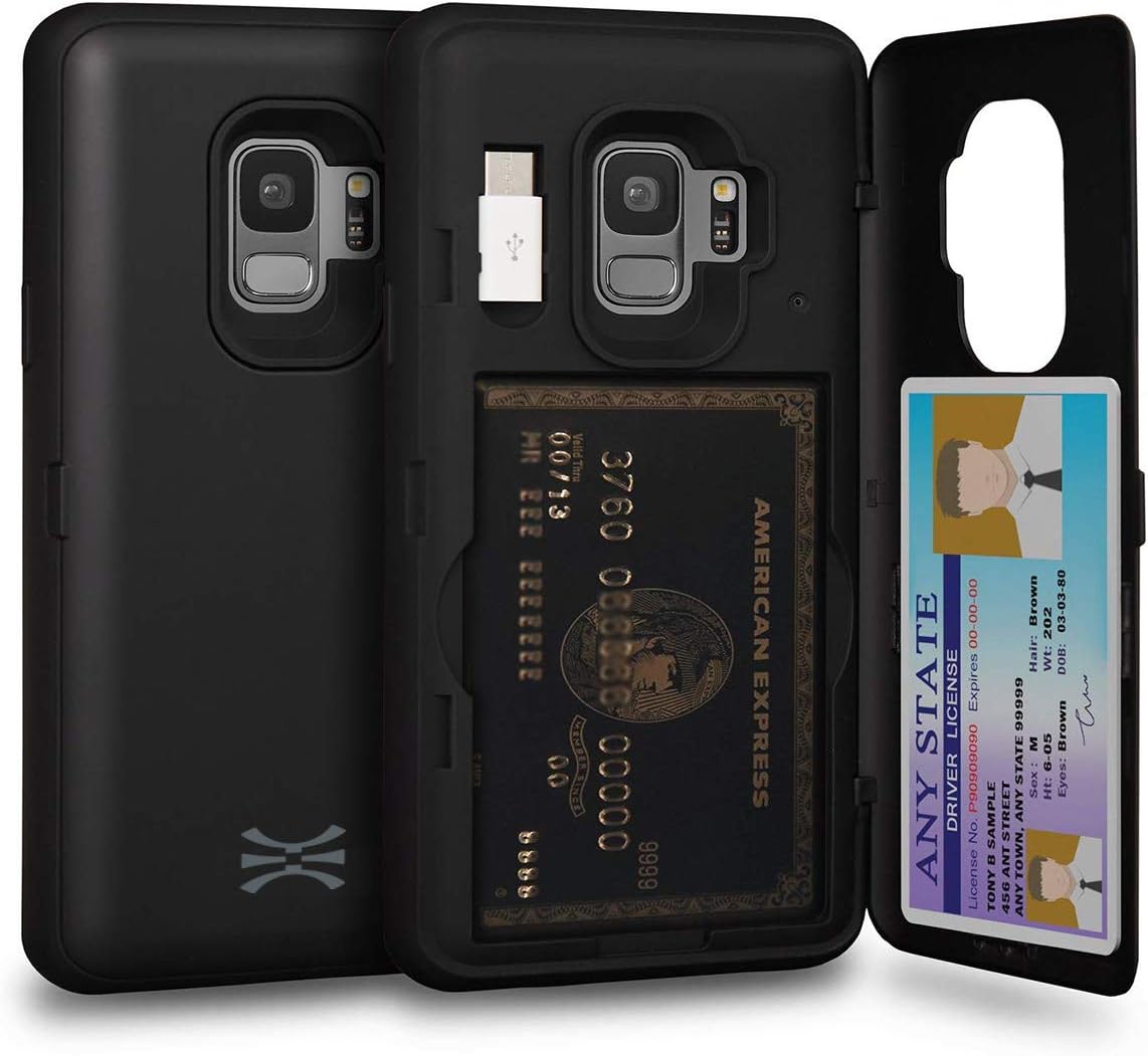 TORUCX PRO Case for Galaxy S9, with Card Holder | Slim Protective Shockproof Cover with Hidden Credit Cards Wallet Flip Slot Compartment Kickstand | Include Mirror and USB Adapter - Black