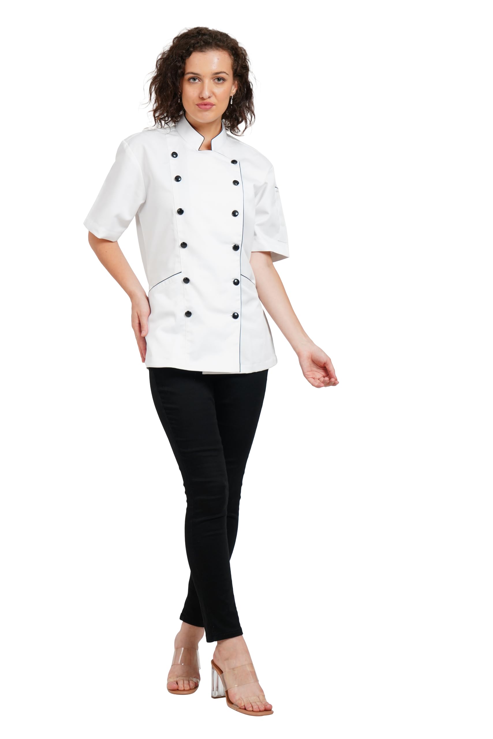 Women's Traditional Chef Coat WHITE Half Sleeve, Restaurant Cooking (Small)