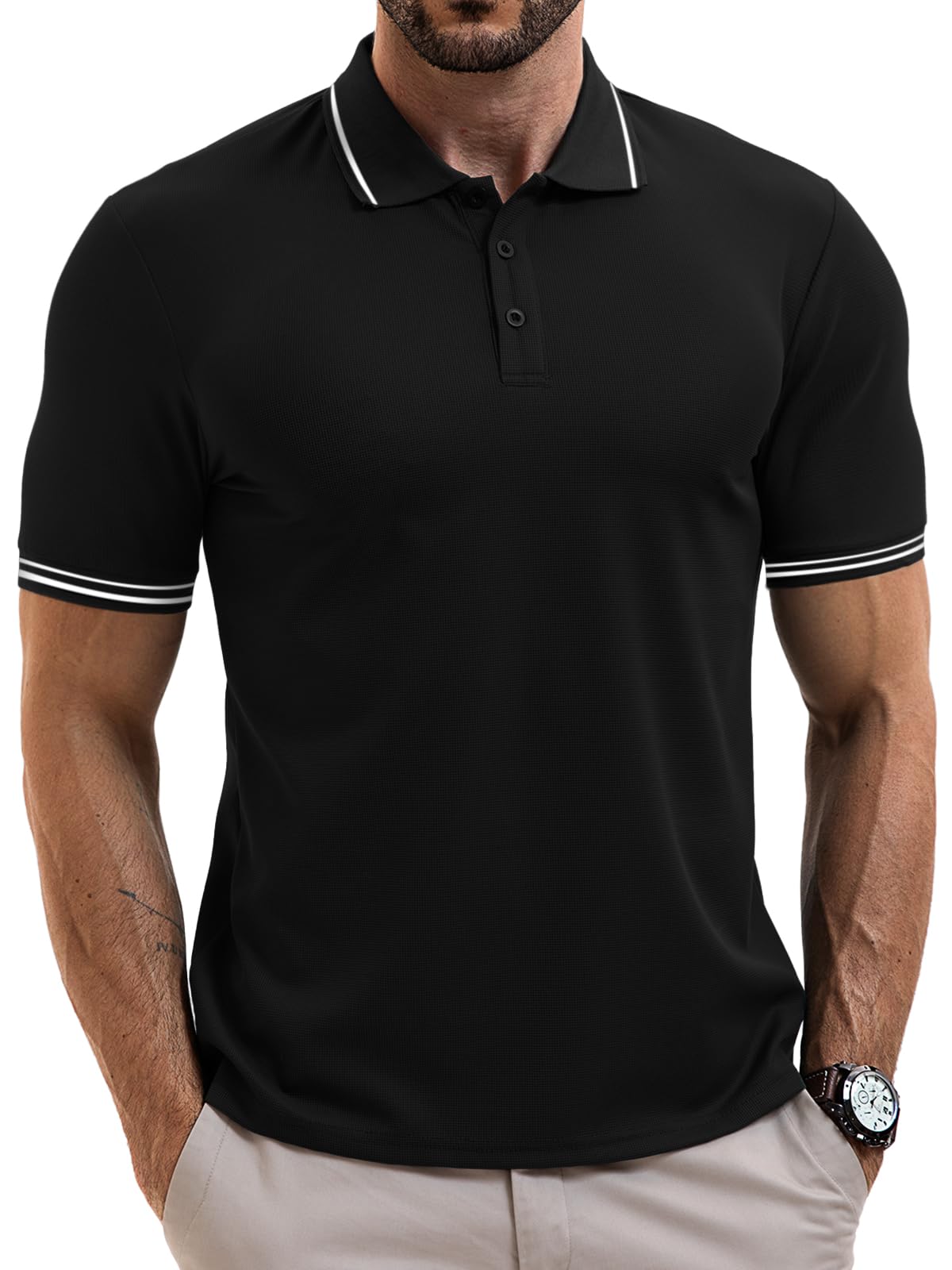 Vortewind Poloshirt Herren Kurzarm Schnelltrocknendes Atmungsaktives Polohemd Männer Elastischem Rippstrick-Bündchen Sommer Golf Shirt