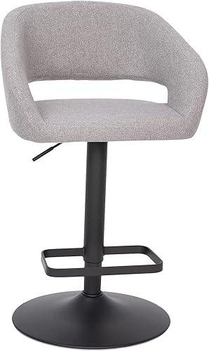 Flash Furniture Erik Taburete de bar contemporáneo cómodo y elegante con respaldo medio redondeado y reposapiés, altura ajustable, tela gris con