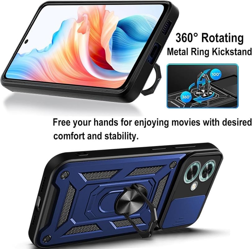 Image of AIBEX Back Cover for Oppo A79 5G | D10 Tough Armor Case | Sliding Camera Shield | 360 Protection | Kickstand Ring Holder | Military-Grade Shockproof Bumper Case