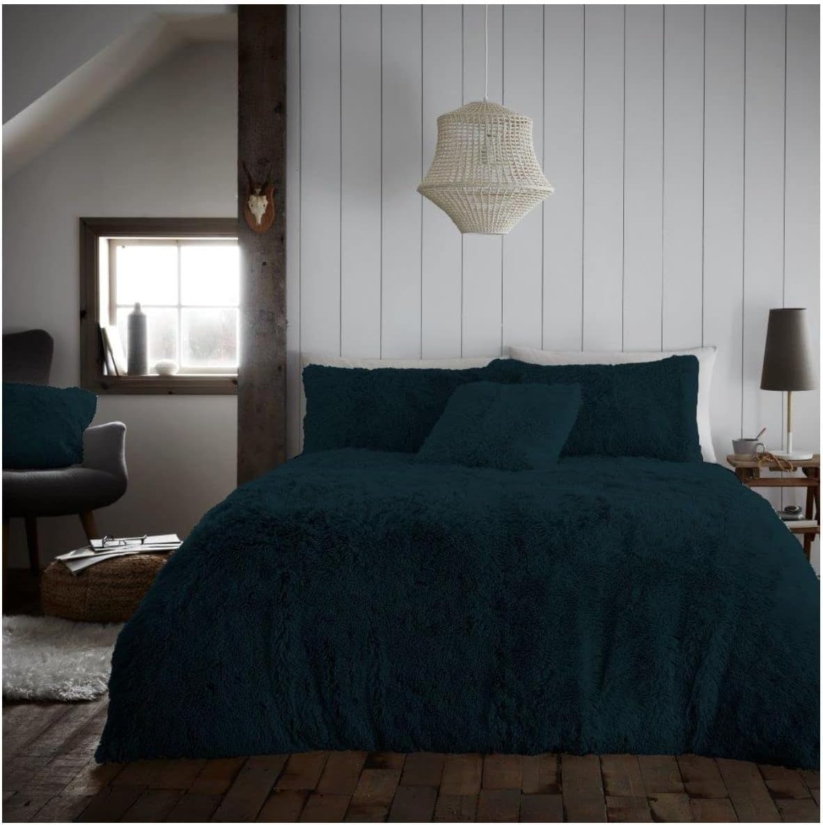Teddy Bear Cuddles Fleece Duvet Quilt Cover With Matching Shaggy Fluffy Pillowcase Thermal Warm and Cosy Sherpa Hug & Snug Fuzzy Faux Fur Easy Super Soft Bedding Sets (Teal, Double) — image 1