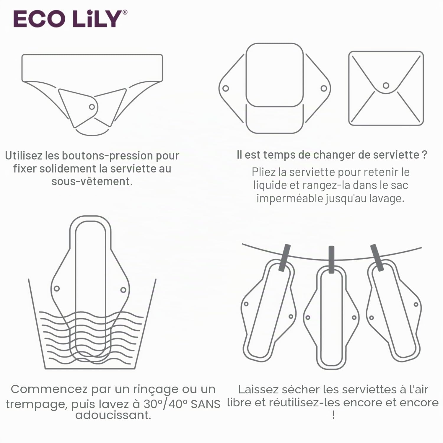 Serviettes hygièniques Lavable, 6 Pcs, 30.5cm Lingettes Menstruelles RéUtilisables Et ImperméAbles, Lavable Protège-slips maternité, DéBit Lourd, Sac de rangement