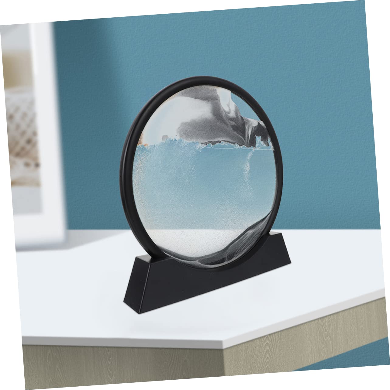 INOOMP Bewegliches 3D-sandkunstbild Sanduhrförmige Landschaft mit Fließender Sandmalerei aus Wasser und Sand Kreative Tischdekoration für Büro und Zuhause