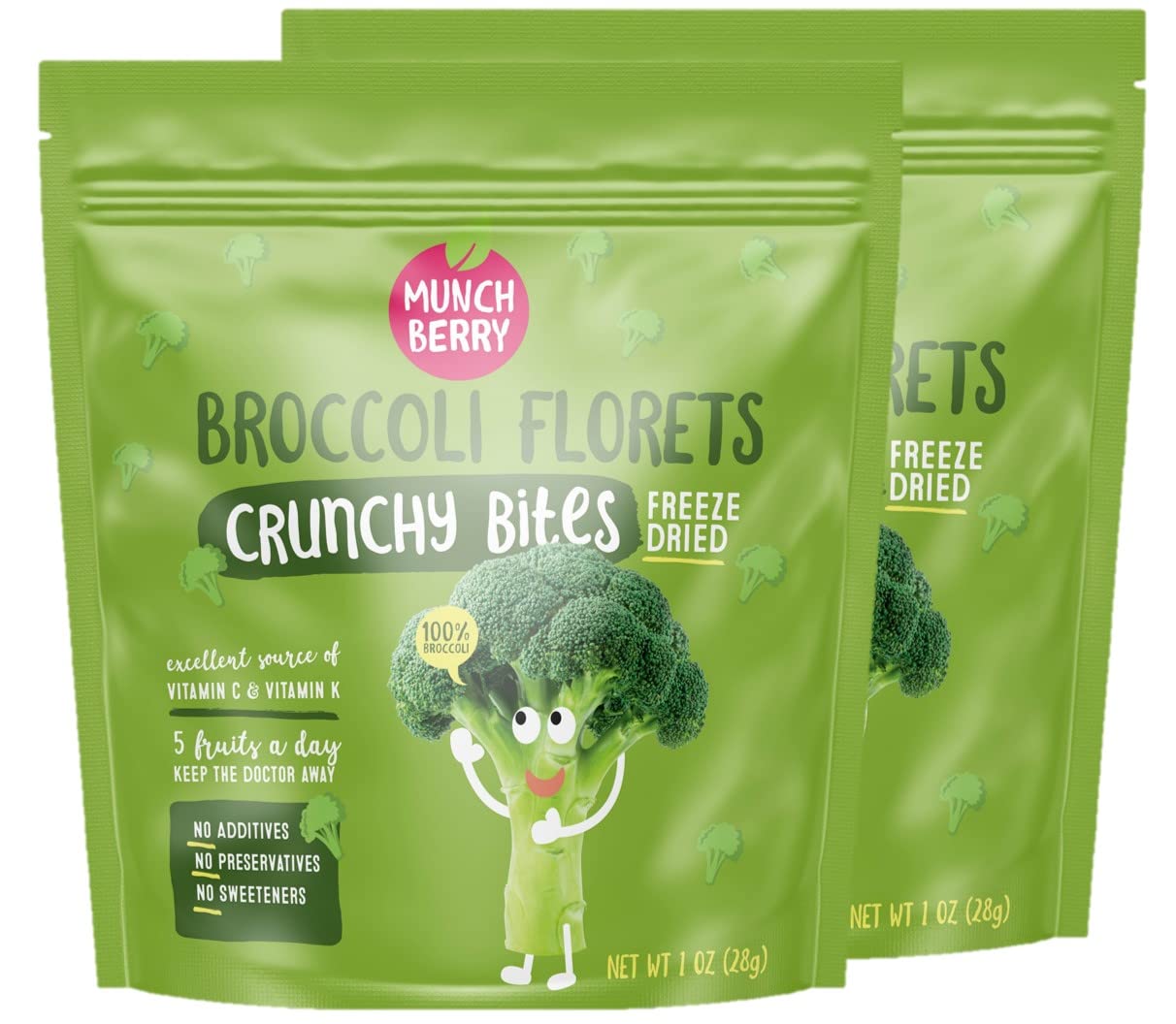 Buy MUNCHBERRY Freeze Dried Broccoli Florets [1oz Bags 2 Count] 100 Broccoli Freeze Dried