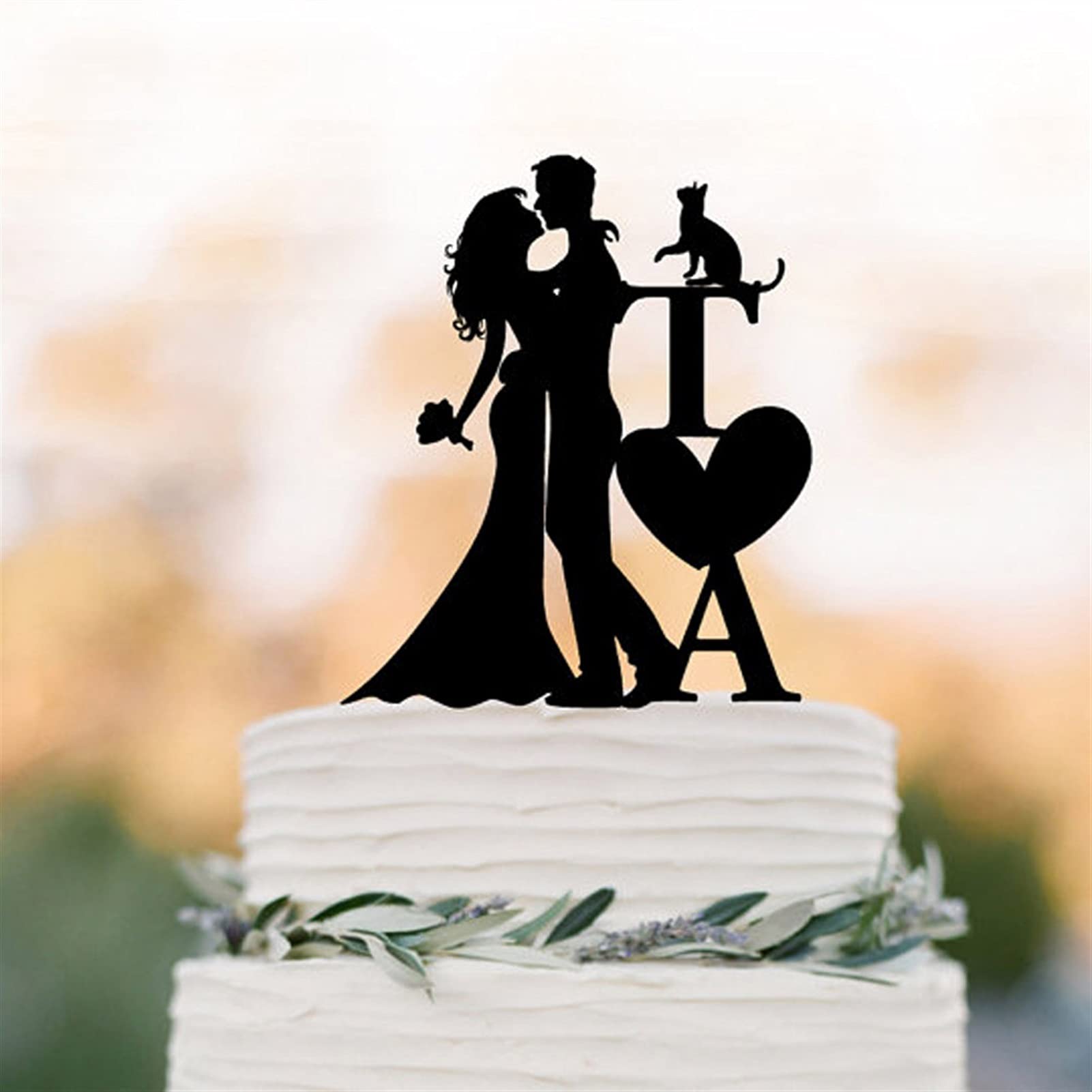 Torta Toppers Topper Torta Nuziale con sagoma di Gatto Sposa e Sposo, Lettere Topper Torta Nuziale (Color : Silver)