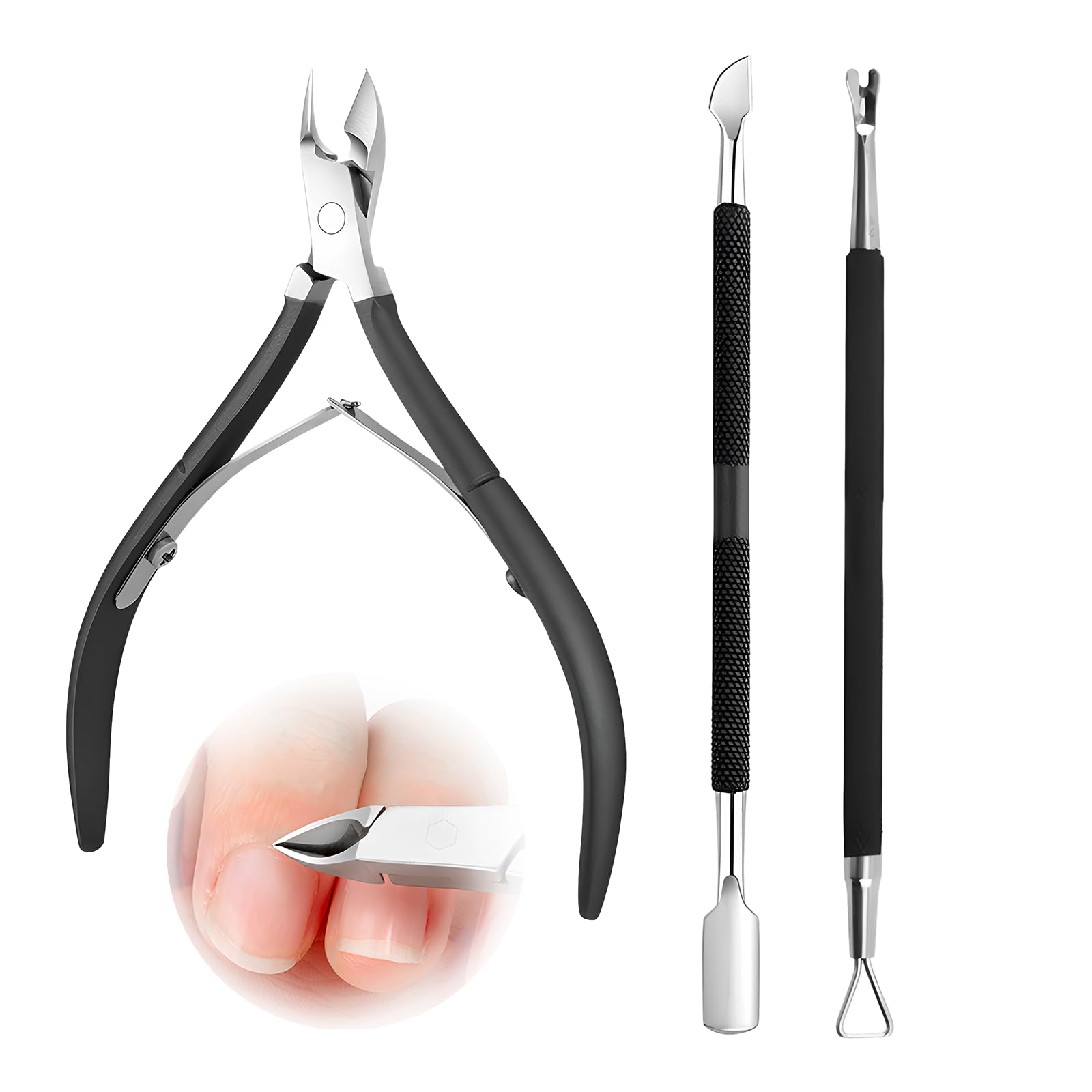 Coupe-cuticules professionnel en acier inoxydable pour le soin des ongles et l'élimination des peaux mortes (noir)