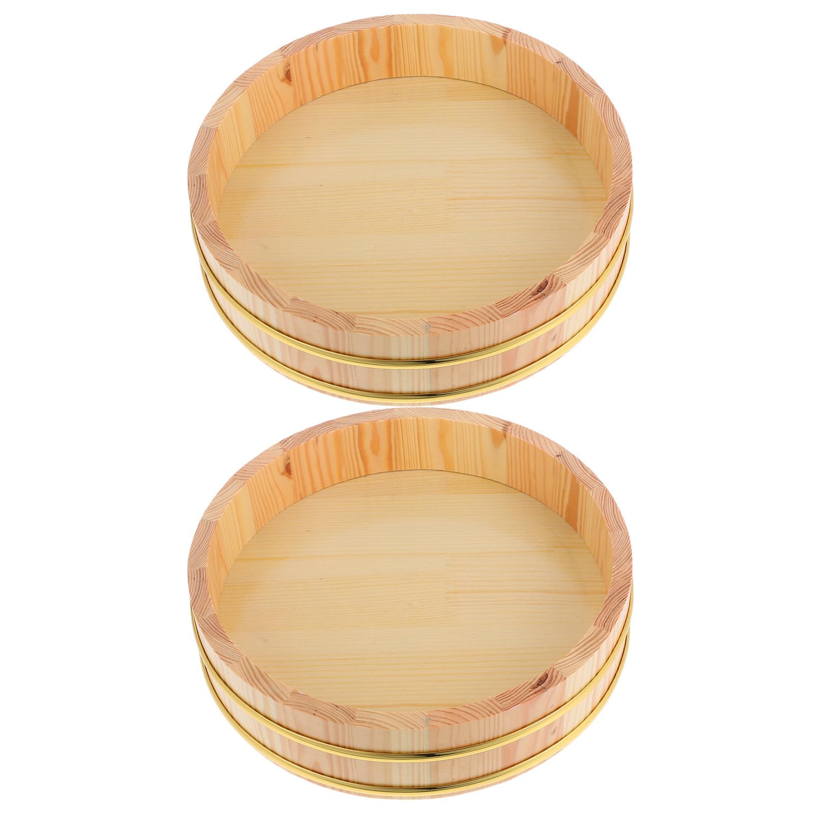 IMIKEYA Bol à Riz à Sushi en Bois avec Bord Doré Élégant, Lot de 2 Pièces, Solide Renforcé Texture Optimale du Riz, pour Service de Sushi en Restaurant