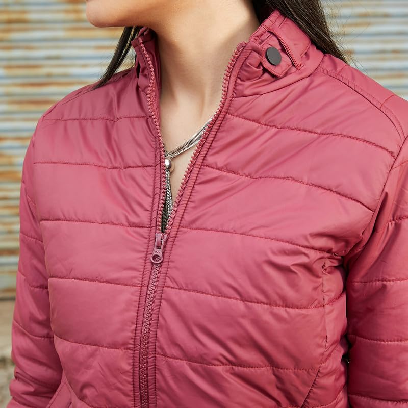 Image of Campus Sutra Women's Fleece-Lined Biker Jacket For Casual Wear | Spread Collar | Long Sleeve | Zipper Closure | Jacket Crafted With Comfort Fit For Everyday Wear