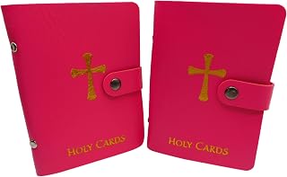 Holy Card Holder in Pink with 20 Sleeves Per Booklet for Standard Size Prayer Cards, Set of 2