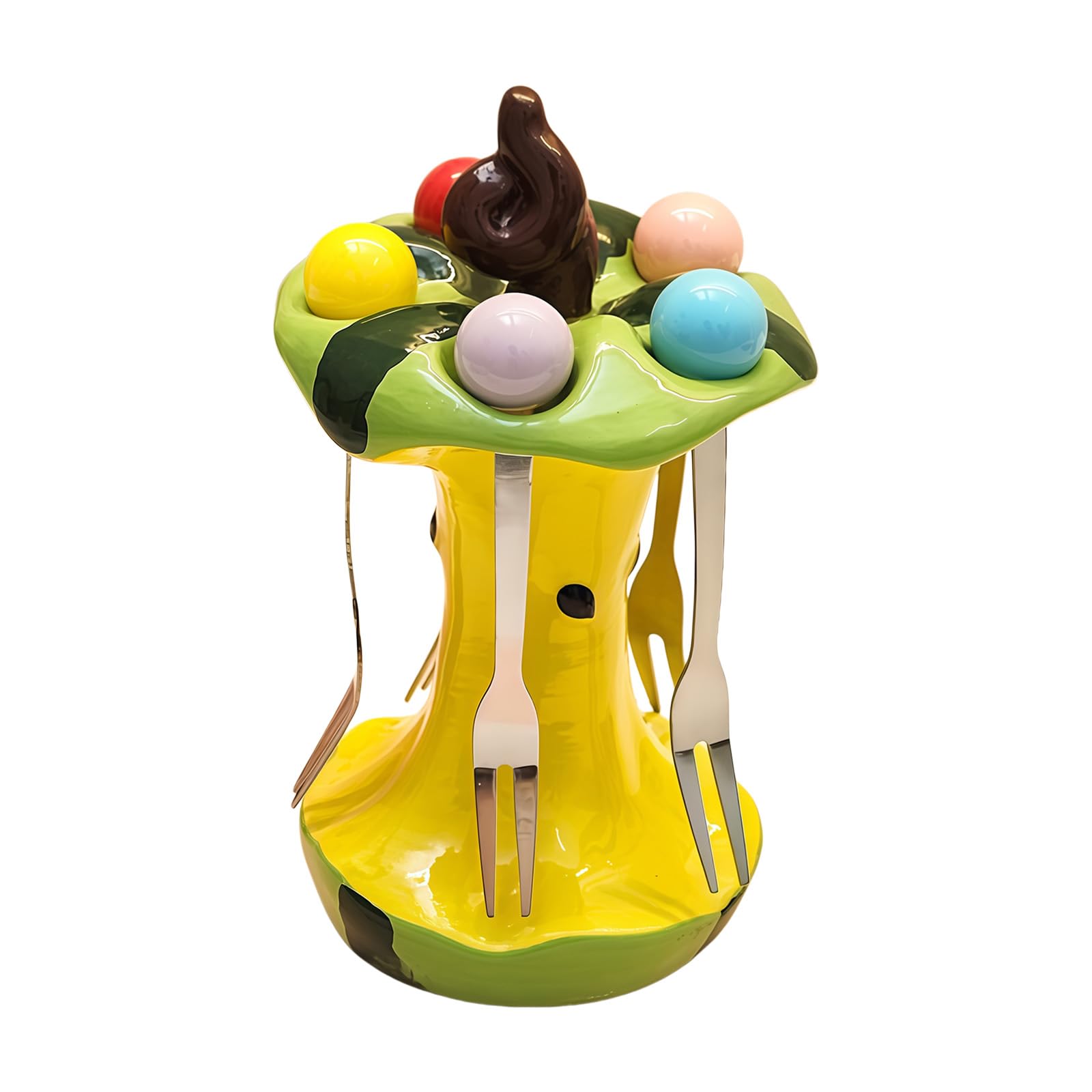 Qusinfc Ceramic Watermelon Bowl Set with 5 Stainless Steel Forks for Fruit Salad Candy Snacks Party Serving Decorative Tray