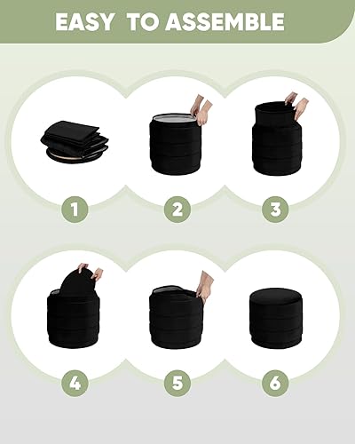 Miniatura 5 de B FSOBEIIALEO Otomana redonda de almacenamiento de terciopelo con bandeja, otomana plegable con mesa auxiliar de almacenamiento, reposapiés para