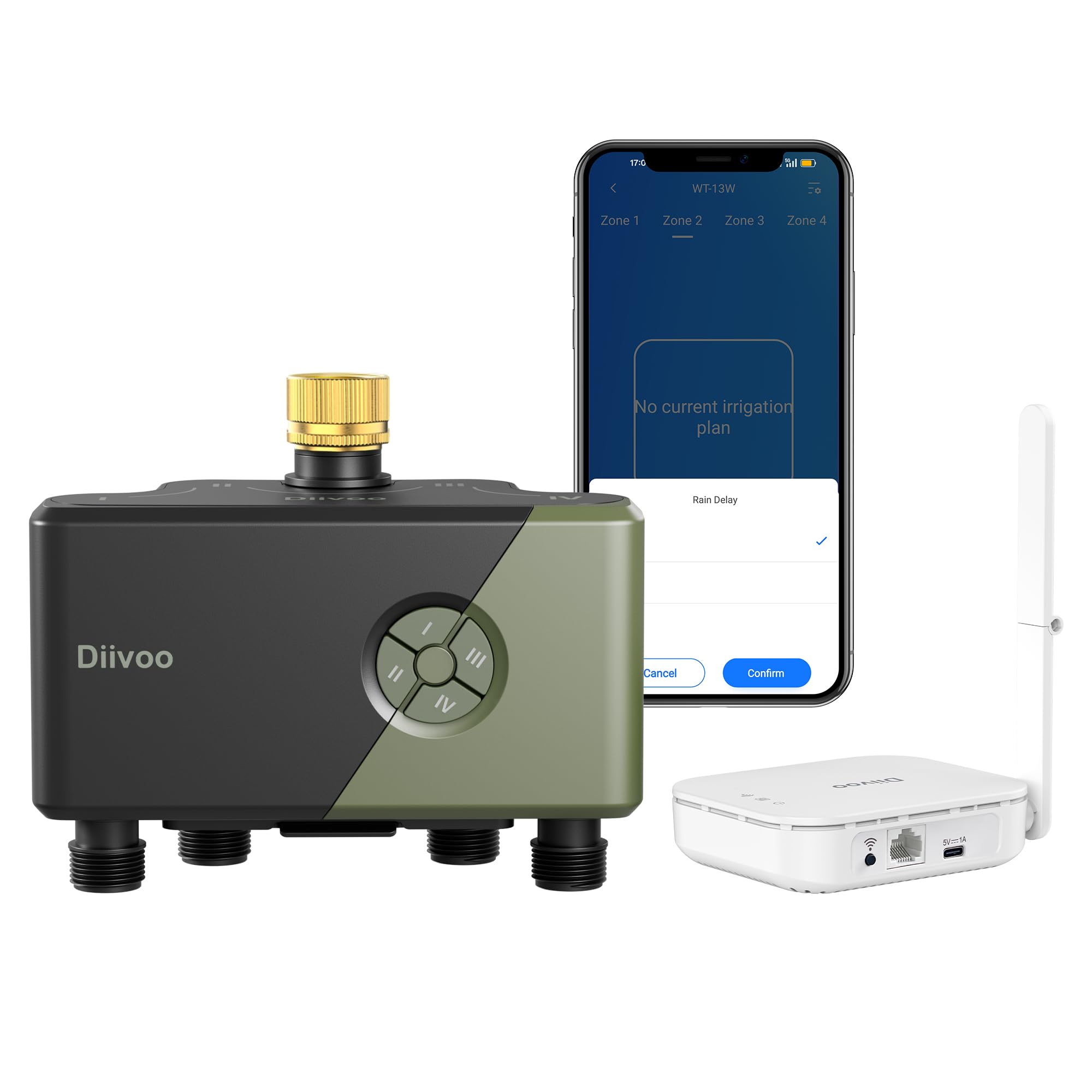 Photo 1 of Diivoo 4-Zone WiFi Water Timer with Brass Inlet & Ethernet