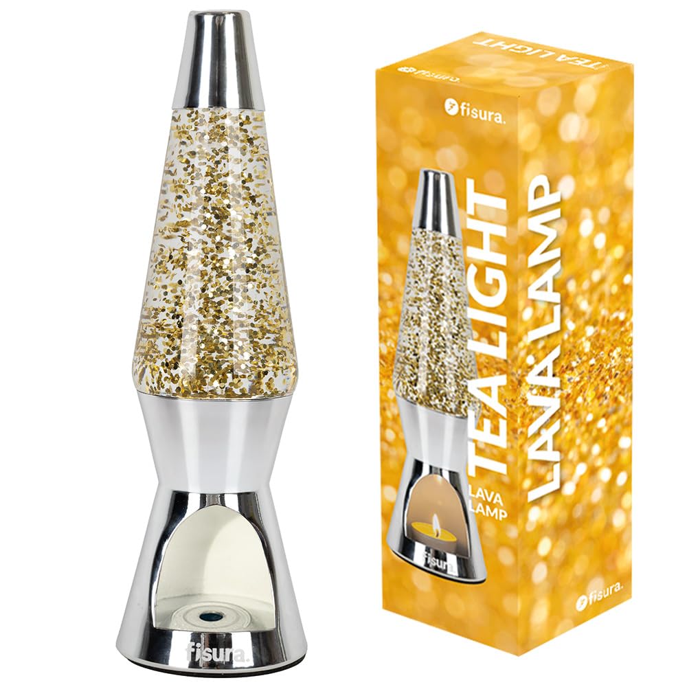 Fisura – Lava Lampe mit Kerze. Glitzernde Lava Lampe mit Chrombasis. Öko-freundliche Dekoration. Originelles Geschenk. Maße: 29 cm x 8,5 cm (Kerze nicht enthalten).