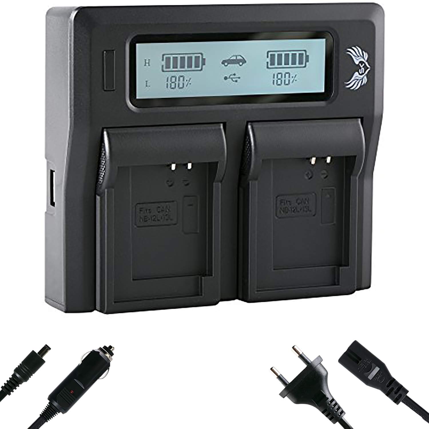 SK LCD Doppel Akku Ladegerät für Canon NB-13L NB-12L /// Dual Charger passend zu PowerShot G1 X G5 X G7 X G9 X Mark II III N100 / SX730 HS SX740 HS