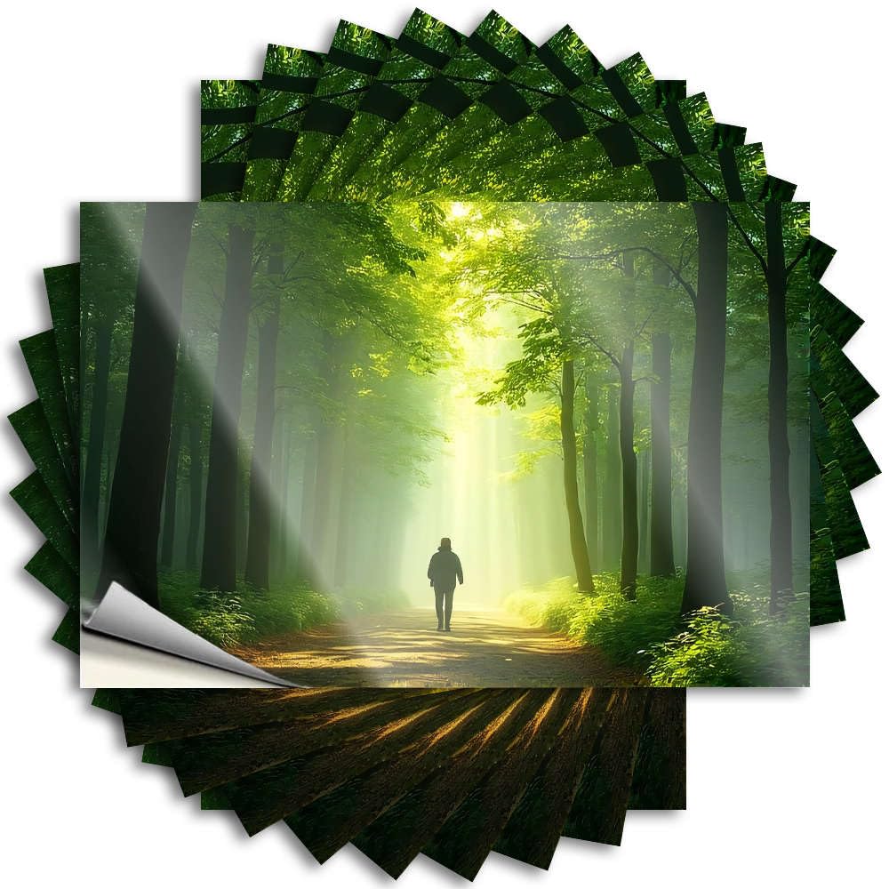 Lettering Sticker Van Easy Apply | A Person Walks Down A Sunlit Forest Path. Autumn Helmet Peel and Stick(8X12CM)