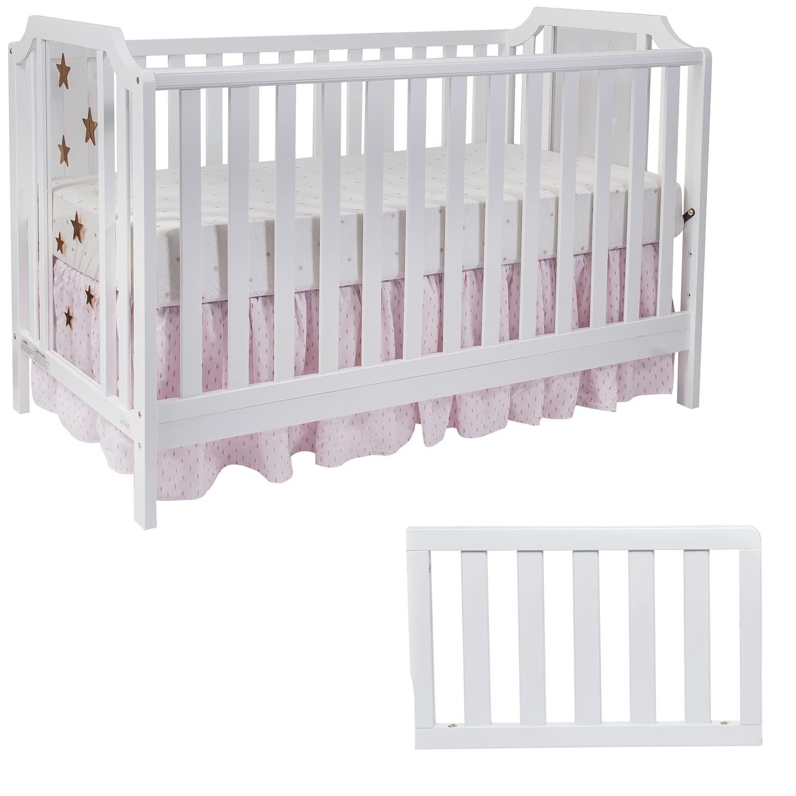 Suite Bebe Celeste 3-in-1 Convertible Island Crib and Toddler Guard Rail Bundle, White