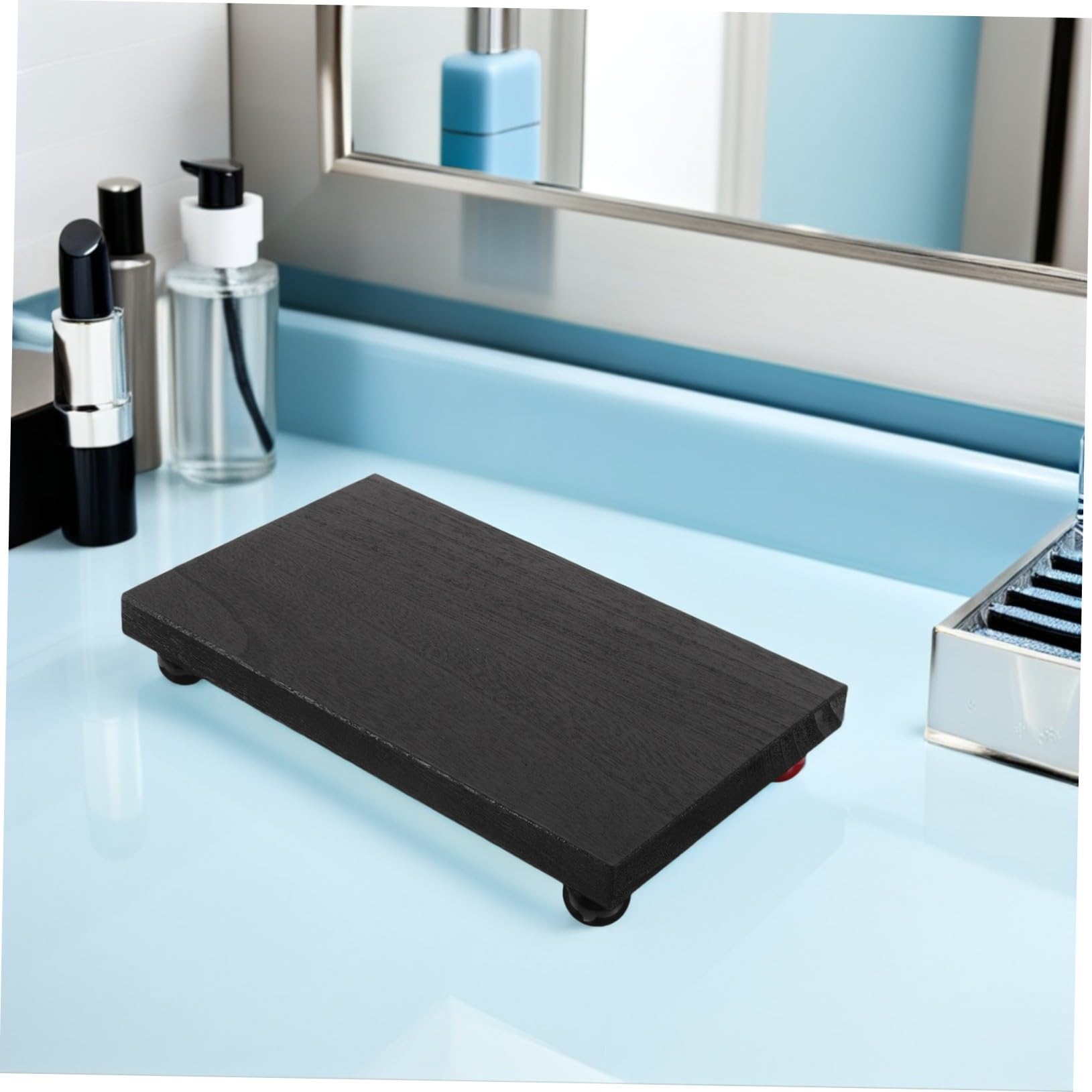 Vassoio Rettangolare in Legno Nero per Profumi e Cosmetici | Uso Versatile su Bagno o Studio, Piano Organizer per Oggetti e Profumi, Formato Compatto da Tavolo