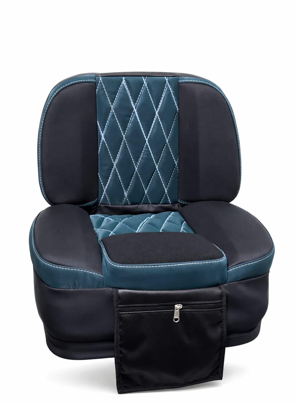 Tractor Seat Cover, Black and Teal, Quilted Diamond Stitching, with Tool Storage Pocket and Document Holder-picture-17