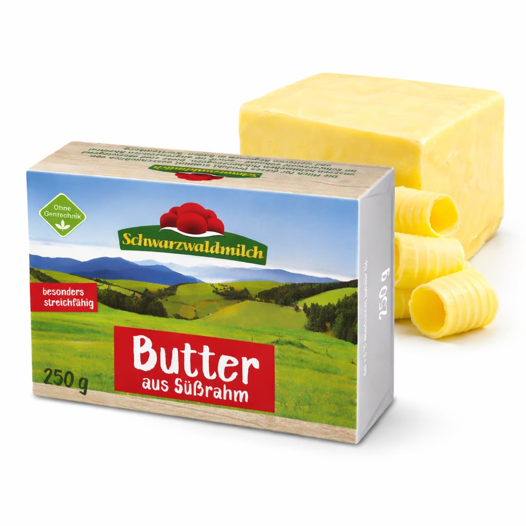Schwarzwaldmilch Süßrahmbutter 250g – Besonders mild & streichzart, ohne Gentechnik, ideal für Brot, Backen & Kochen, 4 Packungen á 250 g