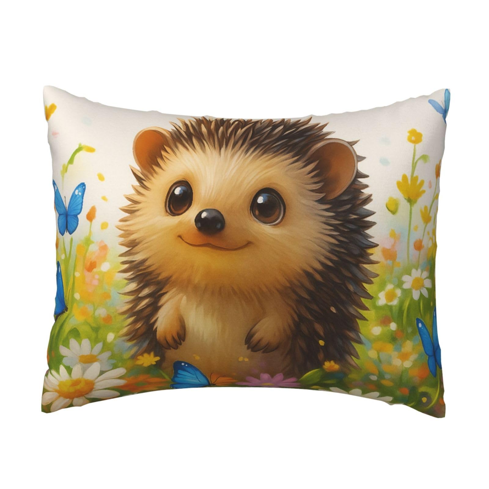 Adorable Hedgehog, Blue Butterfly and Daisy Pillowcase Soft Plush with Zipper Decorative Pillowcovers 16x20 in