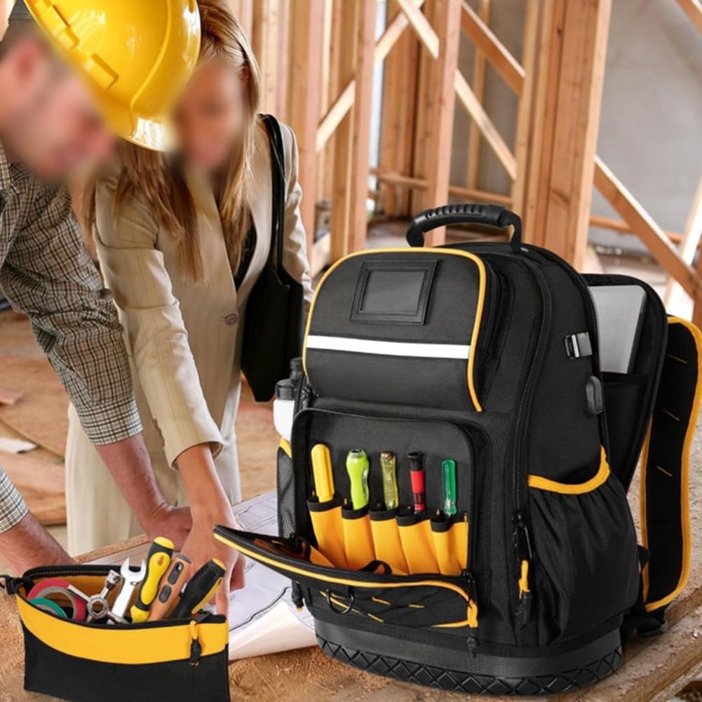 Zaino porta attrezzi con fondo rigido rinforzato e cinghie imbottite per professionisti, per riporre laptop