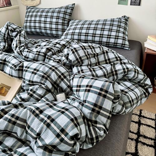 Image of LifeTB Queen Comforter Set Grey Black Plaid Comforter Set, 3 Pieces Vintage Checkered Pattern Grid Comforter with 2 Pillowcases, Fluffy Soft Farmhouse Plaid Bedding Gingham Comforter Set Queen
