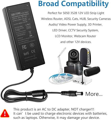 Miniatura 6 de SHNITPWR Adaptador de fuente de alimentación de 12 V 6 A CA convertidor de 100 V  240 V CA a CC 12 voltios 6 amperios 72 W transformador de