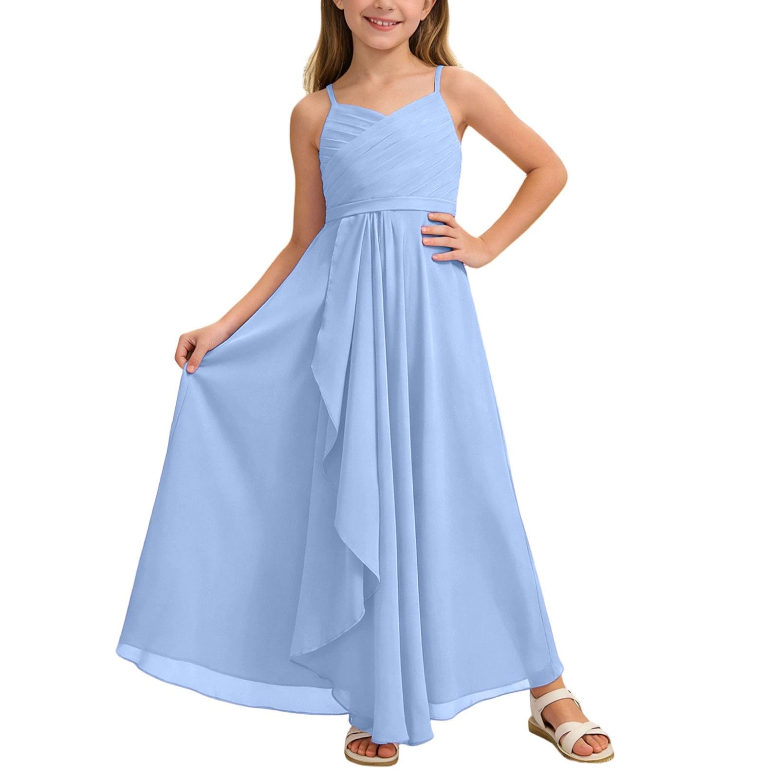 WWricotta Abito Lungo in Chiffon Svolazzante per Ragazze, Modello da Damigella d’Onore Junior in Tessuto Leggero, Perfetto per Matrimoni e Cerimonie/A