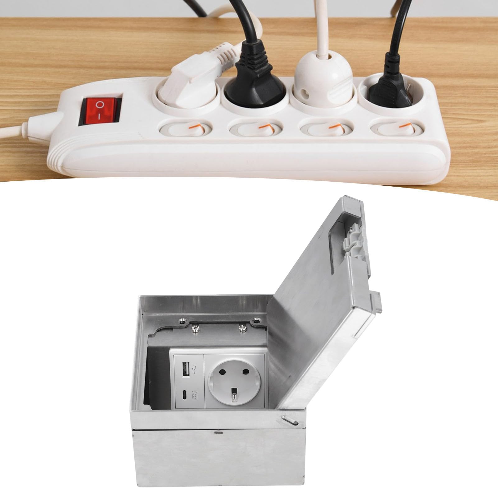 Toma de Suelo de Acero Inoxidable Resistente Al Agua, Enchufe de 2 Clavijas, USB Tipo C, Toma de Carga Rápida Integrada para Mejoras en el Hogar, Centro Comercial