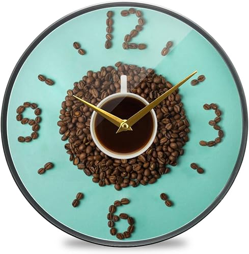ALAZA Reloj de pared divertido y creativo con taza de café, funciona con pilas, silencioso, sin tictac, para decoración de sala de estar, 12