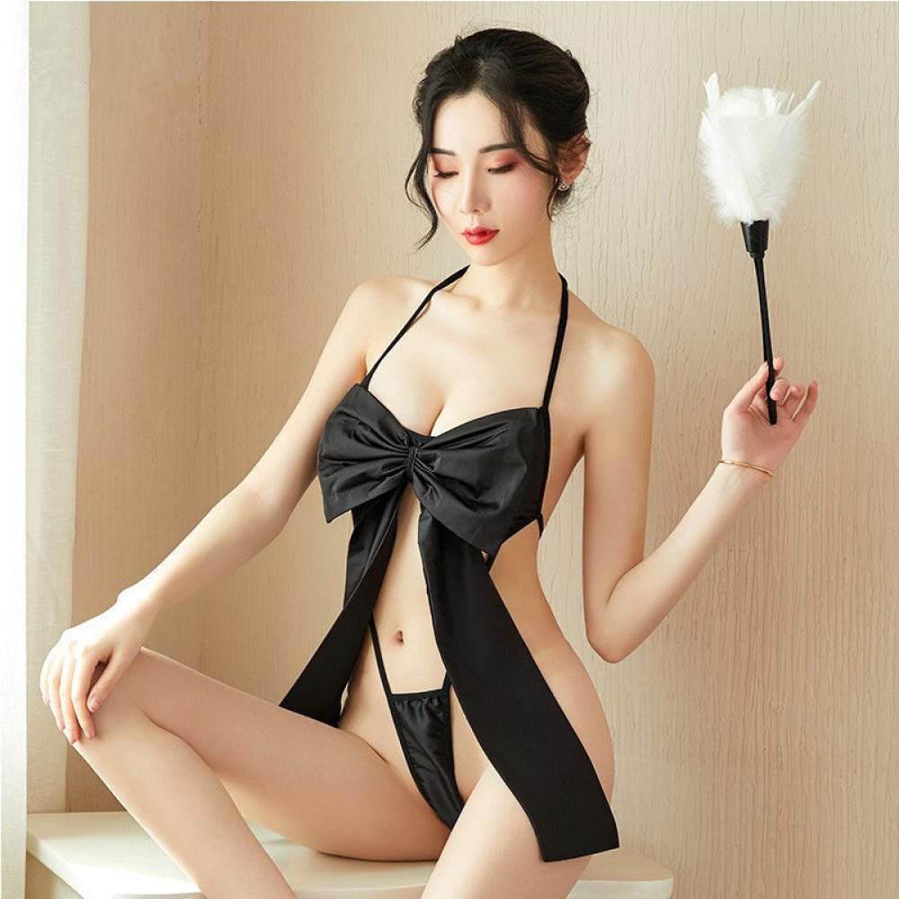Camicie da Notte da Donna Completi di Lingerie Lingerie Sexy in Pizzo con Scollo all'Americana e Papillon in Un Unico Pezzo Sexy (Nero Taglia Unica) (Rosso Taglia Unica)