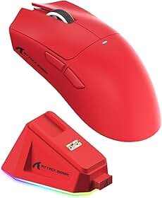 Mouse de Jogo ATTACK SHARK X11 com Base de Carregamento Magnético, Sensor de Jogo PixArt PAW3311, Mouse Sem Fio/A Cabo BT/2.4G, 22000 DPI (Vermelho)