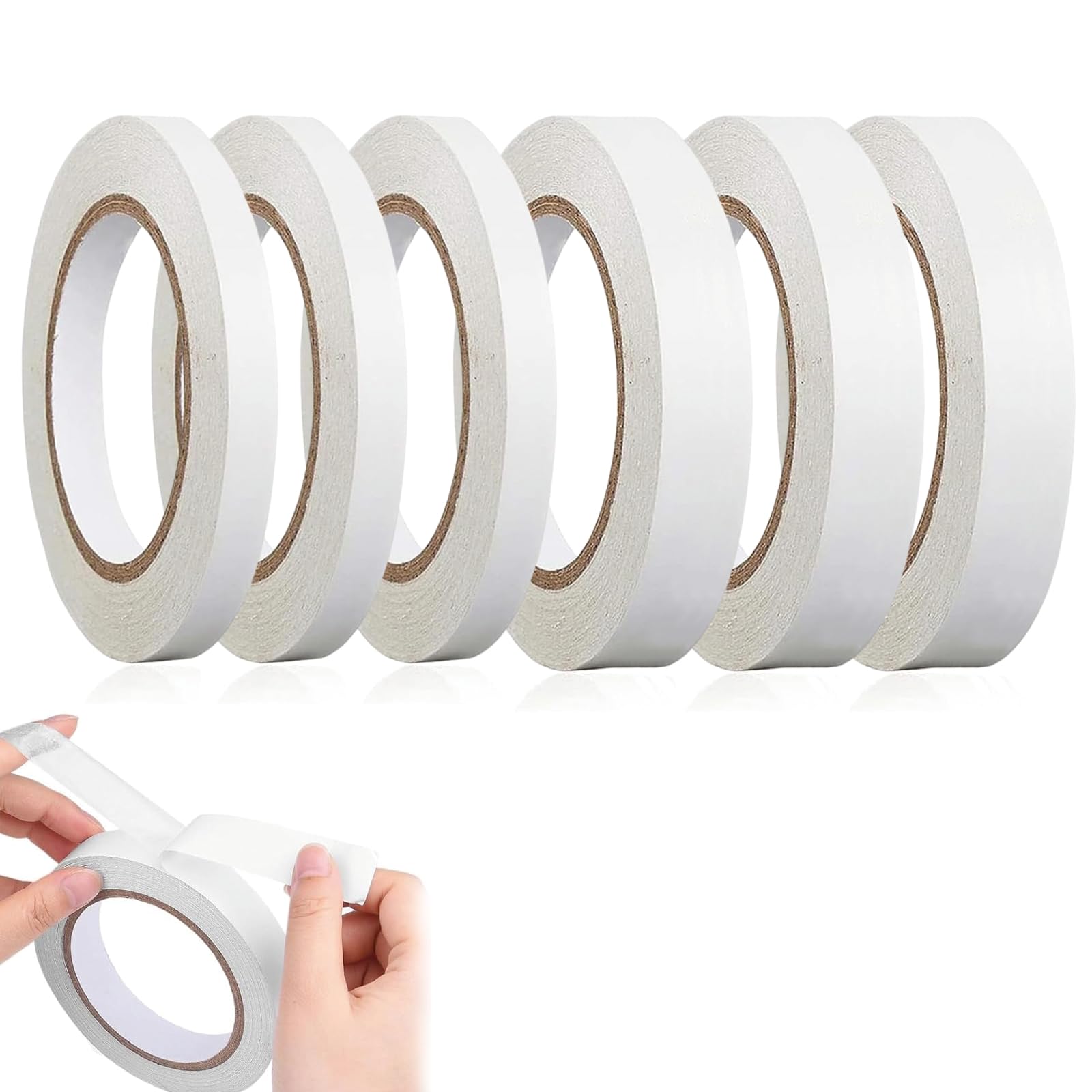 6 Rolls Double Sided Sticky Tape, Double Sided Tape Craft Double Sided Craft Tape, Multipurpose Adhesive Sticky Tape for Crafting,Gift,Photos,Documents,Wallpaper(0.31inch/0.59inch) Wide and 15m Long