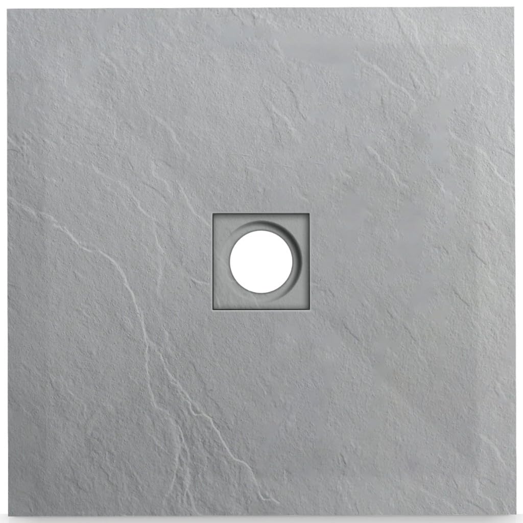 Plato de Ducha de Resina con Tapa de Acero Inoxidable, Textura Antideslizante y Antibacteriana, Extraplano y Recortable, Gris Claro "F" 80x80x2,5cm Stone Tray