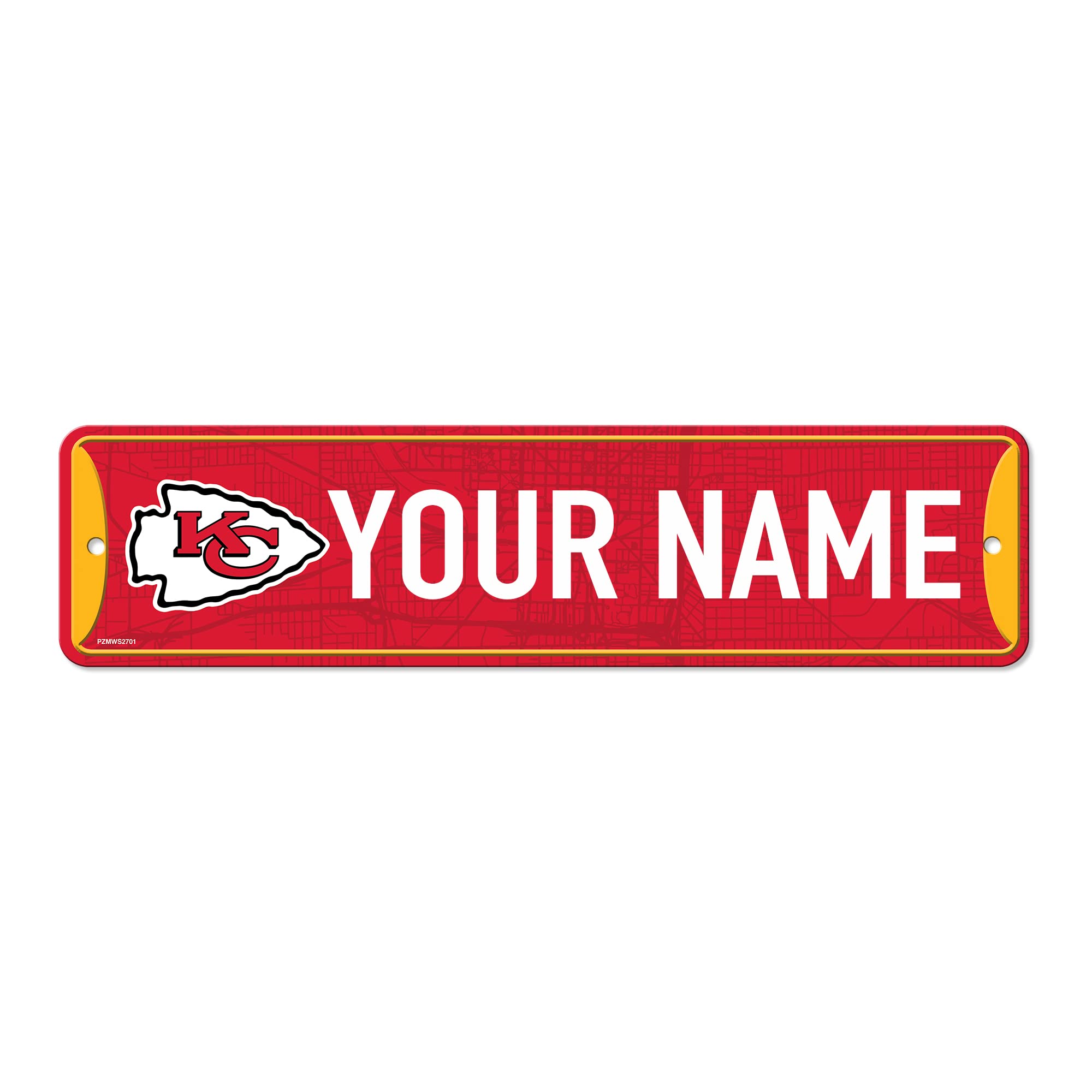 Rico Industries NFL Football Kansas City Chiefs Primary Personalized Metal Street Sign 4" x 15" Home Décor - Bedroom - Office - Man Cave