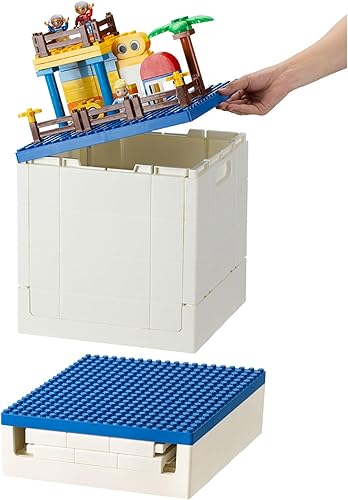 SHIMOYAMA Caja de almacenamiento plegable con tapa de construcción para bloques duplo, contenedor de juguetes plegable, contenedor de almacenamiento