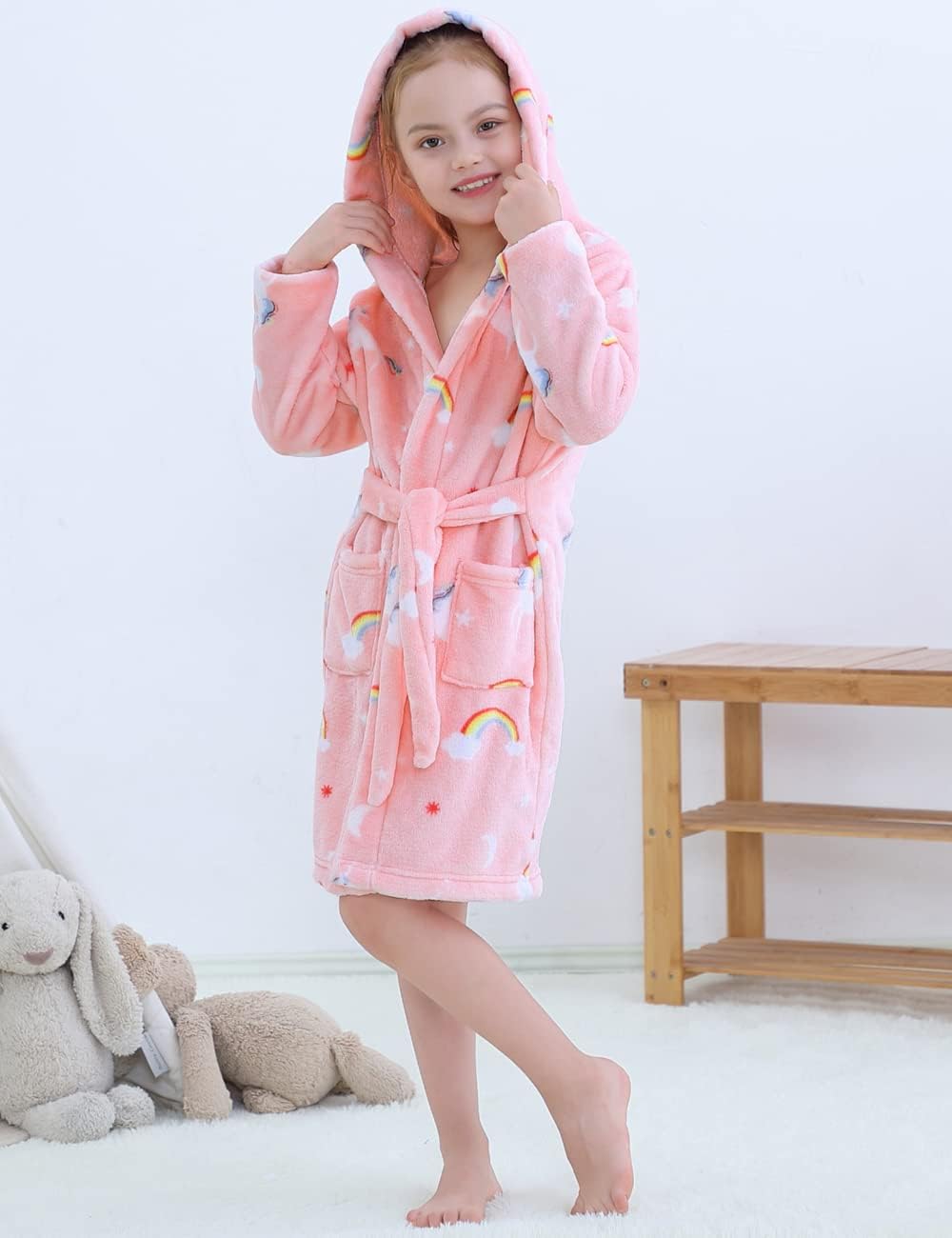 [ORTCI] SHUCHENG Big Girl Hooded Robes Lightweight Soft Sleepwear