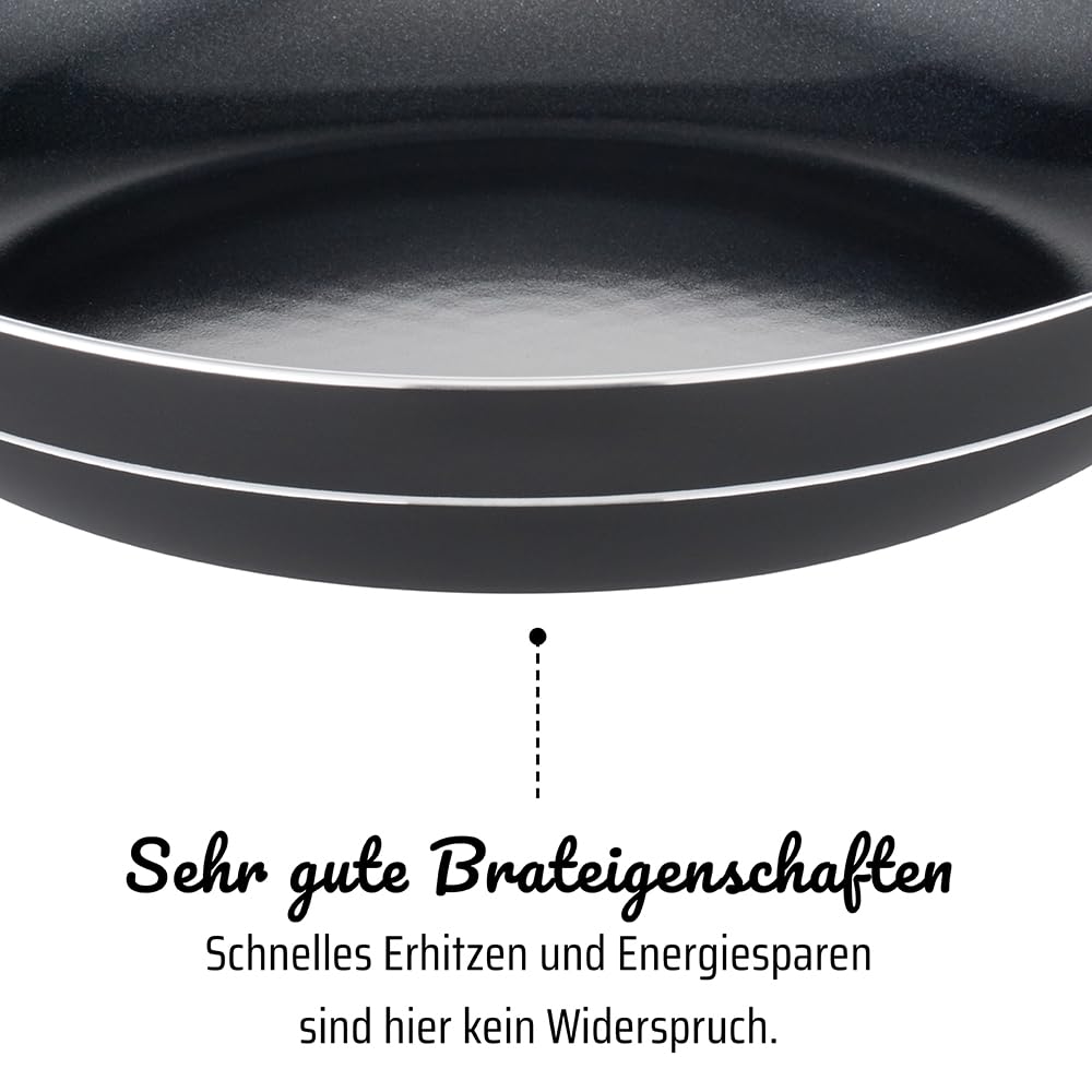 GSW Kochtopf Set Milano Nero, 15-teilig, Hochwertiges Topfset für Induktion, Ceran & Gas, Antihaftbeschichtung, Kochtöpfe mit Glasdeckel & Küchenhelfer, Töpfe & Pfannen