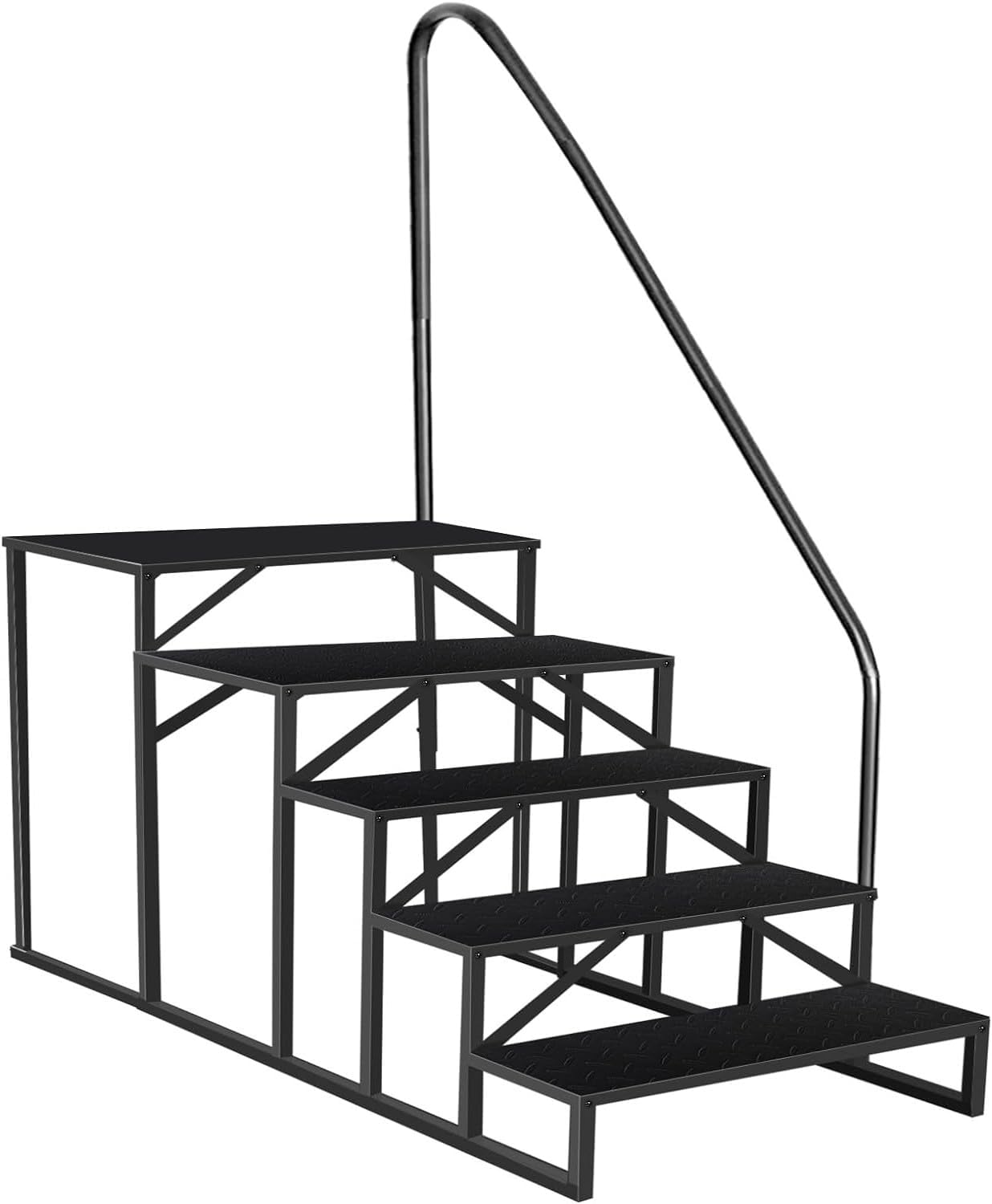 Garvee Escalier externeérieur antidérapant pour Camping-Car – Capacité 300 kg, Portable, idéal Caravane/Spa/Piscine – Marchepied Robuste avec Rampe – Simple Main Courante | 5 marches