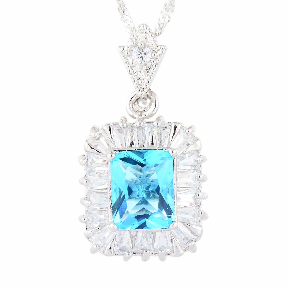 RIZILIA Pendant with 18" Chain & Rectangular Cut CZ [5 Colors available] in White Gold Plated, Simple Modern Elegant