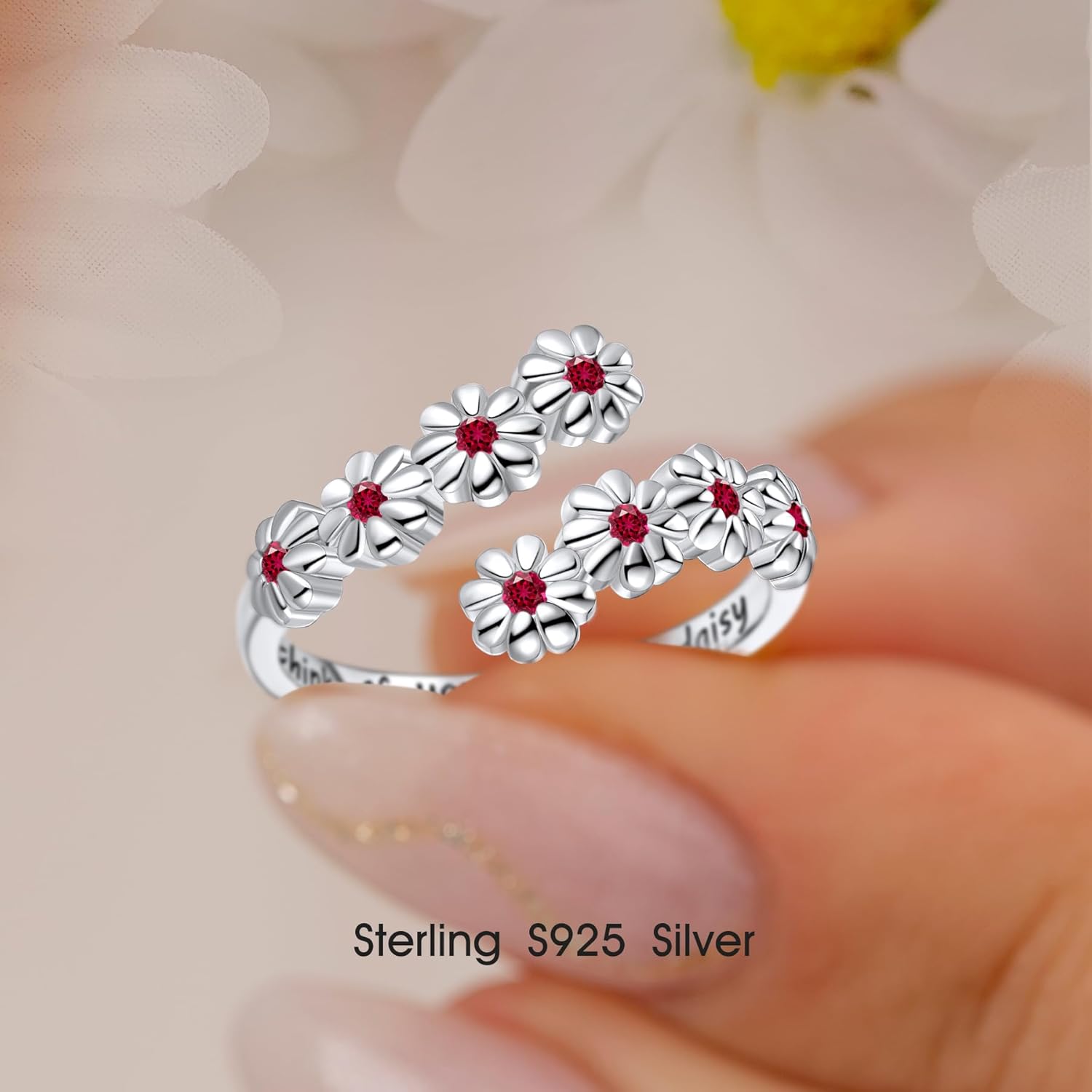 LYTTMAB Birthstone Ring Daisy Ring Sunflower Ring For Women, Sterling S925 Silver Birth Flower Ring, I Think Of You Every Daisy Ring, Sunshine Ring Spoon Ring, Open Ring, Adjustable Ring - Image 3