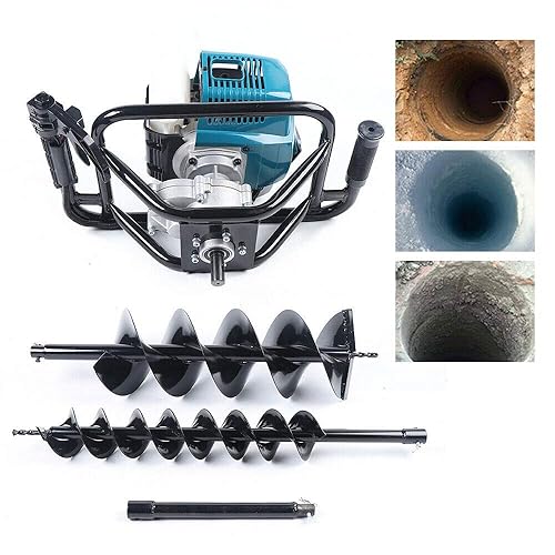 Excavadora de agujeros para postes, excavadora de agujeros de poste a gas con 2 brocas de 4 pulgadas, 8 pulgadas, excavadora de agujeros de poste de